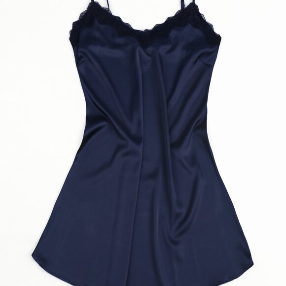 Silk Dress Sheer Nightgown Sexy Sheer Lingerie Babydoll Nightgown Navy - Picture 4 of 5